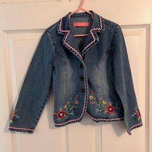 Vintage girls y2k denim blazer jacket Paris Blues floral embroidered 2000s 90s 6